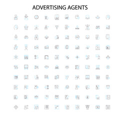 advertising agents icons, signs, outline symbols, concept linear illustration line collection
