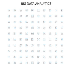 big data analytics icons, signs, outline symbols, concept linear illustration line collection