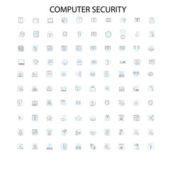 computer security icons, signs, outline symbols, concept linear illustration line collection