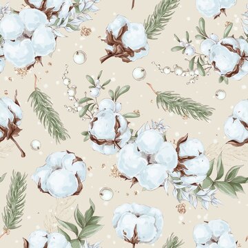 Illustration Christmas seamless cotton pattern.