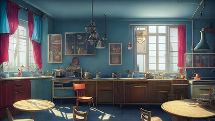 Artistic concept painting of a beautiful kitchen interior, background illustration.