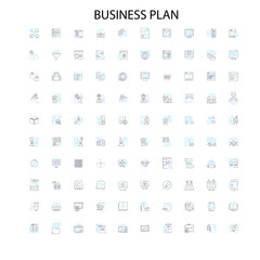 business plan icons, signs, outline symbols, concept linear illustration line collection