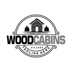 wood cabin  logo design template
