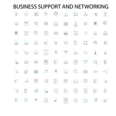business support and networking icons, signs, outline symbols, concept linear illustration line collection
