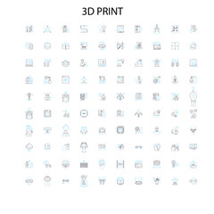 3d print icons, signs, outline symbols, concept linear illustration line collection