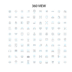 Fototapeta na wymiar 360 view icons, signs, outline symbols, concept linear illustration line collection