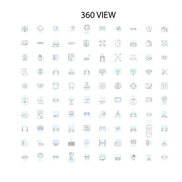 360 view icons, signs, outline symbols, concept linear illustration line collection