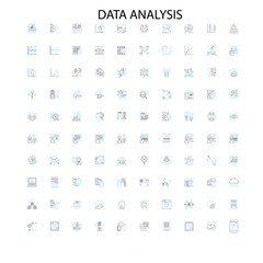 data analysis icons, signs, outline symbols, concept linear illustration line collection