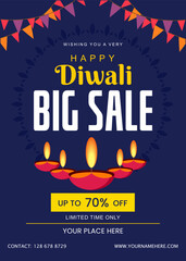 Diwali Festival Sale flyer template for branding, card, banner, cover, flyer or poster. vector illustration.