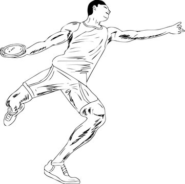 recommend clip art: Discus throw player vector, Discus throw athlete player cartoon doodle sketch drawing, Discus Throw man clip art silhouette