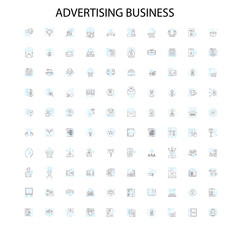 advertising business icons, signs, outline symbols, concept linear illustration line collection