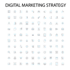 digital marketing strategy icons, signs, outline symbols, concept linear illustration line collection