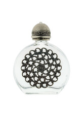 Antique little glass vial with silver ornaments, isolated on white background. It can be used for perfume or even poison
