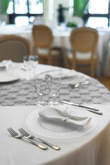 Tables set for the holiday in the restaurant