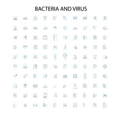 bacteria and virus icons, signs, outline symbols, concept linear illustration line collection