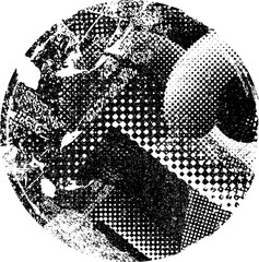 Glitch distorted geometric shape . Noise destroyed logo . Trendy defect error shapes . Glitched frame .Grunge textured . Distressed effect .Vector shapes with a halftone dots screen print texture.