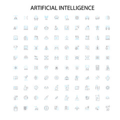 artificial intelligence icons, signs, outline symbols, concept linear illustration line collection