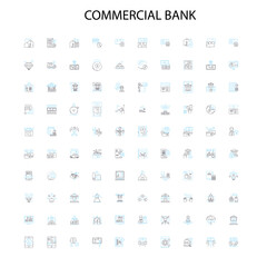 commercial bank icons, signs, outline symbols, concept linear illustration line collection
