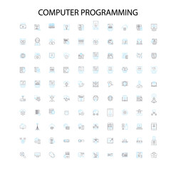 computer programming icons, signs, outline symbols, concept linear illustration line collection