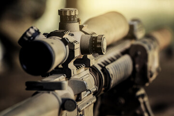 Optical sight close-up, the concept of hunting, sight range adjustment scope.