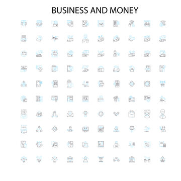 business and money icons, signs, outline symbols, concept linear illustration line collection