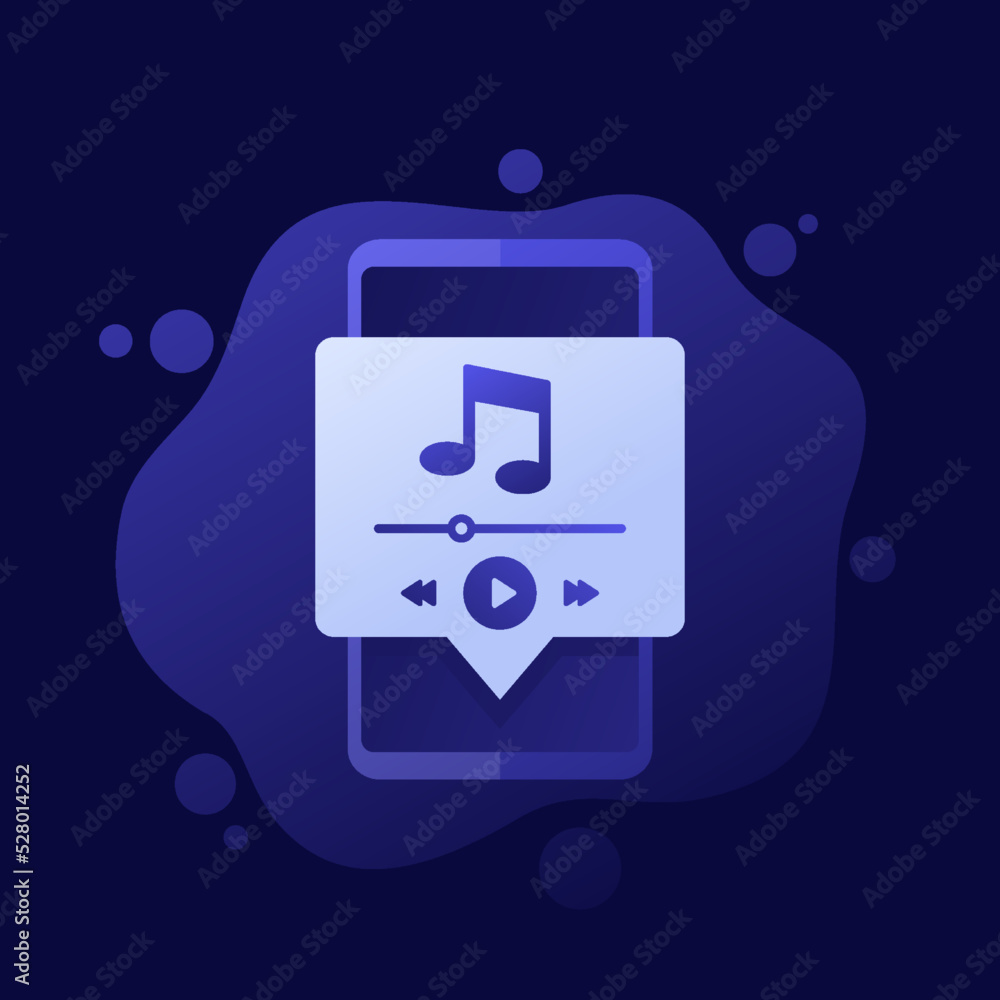 Poster music player with play buttons, vector design