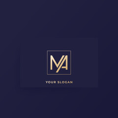 MA monogram, letters vector logo on a card