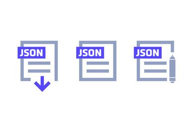 JSON format, download file, edit document icons