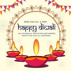 Wish you all a very happy Diwali banner design template. vector illustration.