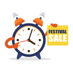 Last minute offer. Festival Sale with stopwatch for business, promotion, sale and advertising. Vector illustration.