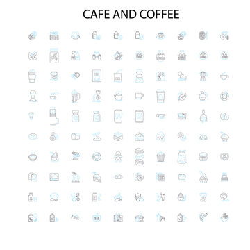 cafe and coffee icons, signs, outline symbols, concept linear illustration line collection