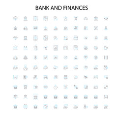 Fototapeta na wymiar bank and finances icons, signs, outline symbols, concept linear illustration line collection