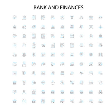 bank and finances icons, signs, outline symbols, concept linear illustration line collection