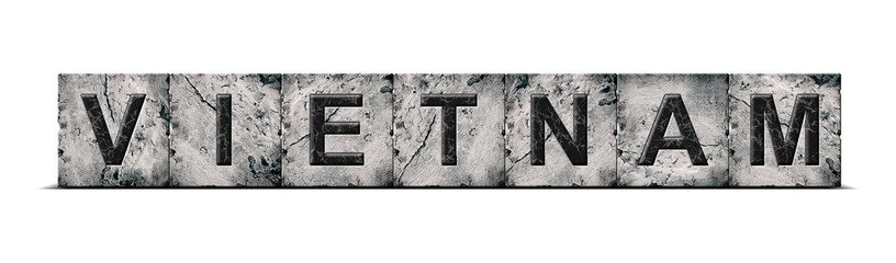Vietnam, word on stone blocks. Isolated on white background. Design element. Signs and symbols.