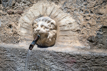 Ancient lion fountain spring in Pyli, kos island, greece