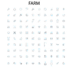 farm icons, signs, outline symbols, concept linear illustration line collection