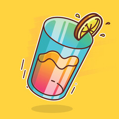 Vector a glass of juice on yellow background