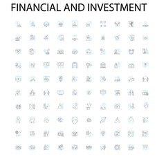 financial and investment icons, signs, outline symbols, concept linear illustration line collection