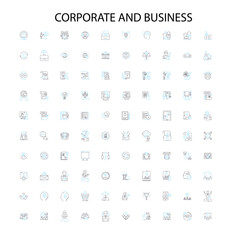 corporate and business icons, signs, outline symbols, concept linear illustration line collection