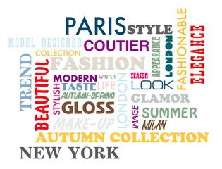 Set of trendy words neat on a white background. Vector graphics.