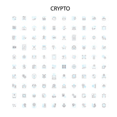 crypto icons, signs, outline symbols, concept linear illustration line collection