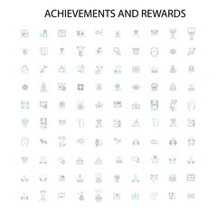 achievements and rewards icons, signs, outline symbols, concept linear illustration line collection