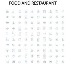 food and restaurant icons, signs, outline symbols, concept linear illustration line collection
