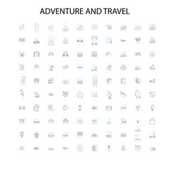 adventure and travel color icons, signs, outline symbols, concept linear illustration line collection