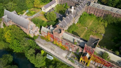 Aerial footage circling boarding school college and chapel