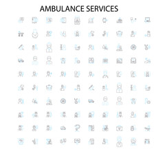 ambulance services icons, signs, outline symbols, concept linear illustration line collection