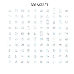 breakfast icons, signs, outline symbols, concept linear illustration line collection