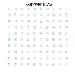 copywrite law icons, signs, outline symbols, concept linear illustration line collection