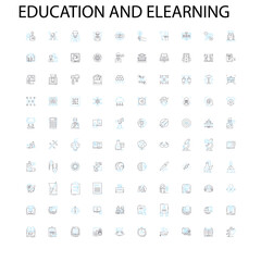 education and elearning icons, signs, outline symbols, concept linear illustration line collection