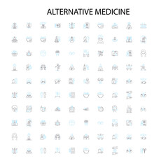 alternative medicine icons, signs, outline symbols, concept linear illustration line collection